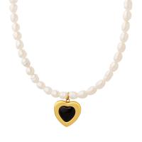 Natural Freshwater Pearl Necklace with Titanium Steel & Cats Eye fashion jewelry & for woman 13*13mm 5mm Length Approx 14.96 Inch Sold By PC