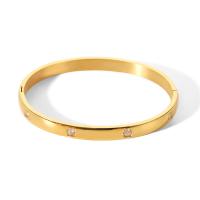 Acier titane bracelet ordinaire, beignet, bijoux de mode & pavé de micro zircon & pour femme, doré, 6mm, Diamètre intérieur:Environ 59mm, Vendu par PC