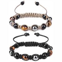 Gemstone Bracelets Obsidian with Polyester Cord & Tiger Eye & Hematite Round handmade fashion jewelry & Unisex & adjustable 8mm Length 17-25 cm Sold By PC