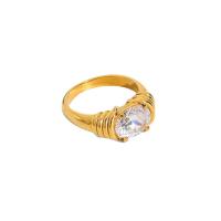 Cyrkonia stali nierdzewnej Ring Finger, Stal nierdzewna 316L, biżuteria moda & różnej wielkości do wyboru & dla kobiety, złoty, 9.92mm, rozmiar:6-8, sprzedane przez PC
