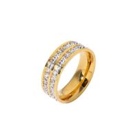 Ring Finger Titantium stali, Pączek, biżuteria moda & różnej wielkości do wyboru & mikro utorować cyrkonia & dla kobiety, złoty, 7mm, rozmiar:6-8, sprzedane przez PC