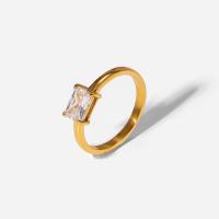 Cubic Zirconia rustfrit stål fingre Ringe, 304 rustfrit stål, med Cubic Zirconia, Square, mode smykker & forskellig størrelse for valg & for kvinde, gylden, 5.65x7.90mm, Størrelse:6-8, Solgt af PC
