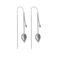 Brass Drop Earring, Leaf, platinum color plated, fashion jewelry & for woman, platinum color, nickel, lead & cadmium free, 14x76mm, Sold By Pair