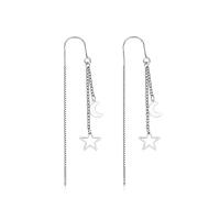 Brass Drop Earring, Moon and Star, platinum color plated, fashion jewelry & for woman, platinum color, nickel, lead & cadmium free, 11x74mm, Sold By Pair