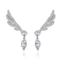 Cubic Zirconia Micro Pave Brass Earring, Wing Shape, platinum color plated, fashion jewelry & micro pave cubic zirconia & for woman, platinum color, nickel, lead & cadmium free, 12x23mm, Sold By Pair
