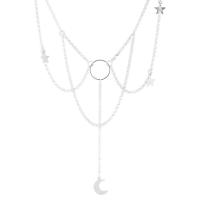 Collier d'acier titane, avec 5cm chaînes de rallonge, Lune et Etoile, poli, bijoux de mode & pour femme, couleur originale, Longueur:34 cm, Vendu par PC