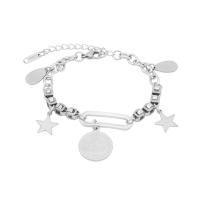 Bracelet d'acier titane, avec 5cm chaînes de rallonge, étoile, poli, bijoux de mode & unisexe & réglable, couleur originale, Longueur:17 cm, Vendu par PC