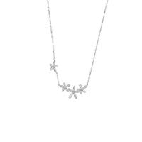 925 Sterling Silver Necklaces Flower platinum plated for woman & with rhinestone original color 450mm Sold By PC