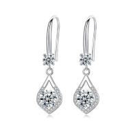 Cubic Zirconia Micro Pave Sterling Silver Earring, 925 Sterling Silver, platinum plated, micro pave cubic zirconia & for woman, more colors for choice, 26x6mm, Sold By Pair