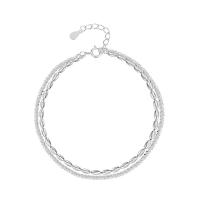 925 Sterling Silver Bangle Bracelet, polished, Double Layer & for woman, silver color, 180mm, Sold By PC
