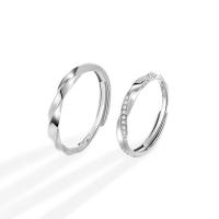 Couple Finger Rings, 925 Sterling Silver, platinum plated, Adjustable & micro pave cubic zirconia, original color, Sold By PC