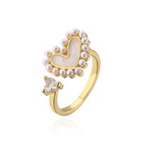 Cubic Zirconia Micro Pave Brass Ring, 18K gold plated, Adjustable & different styles for choice & micro pave cubic zirconia & for woman & with plastic pearl, gold, Sold By PC