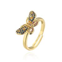 Cubic Zirconia Micro Pave Brass Ring Butterfly 18K gold plated Adjustable & micro pave cubic zirconia & for woman gold Sold By PC