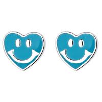 925 Sterling Silver Stud Earrings Heart plated & for woman & enamel Sold By Pair