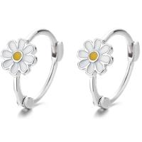 925 Sterling Silver Hoop Earrings Daisy plated for woman & enamel Sold By Pair