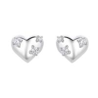 Cubic Zirconia Micro Pave Sterling Silver Earring, 925 Sterling Silver, Heart, plated, different styles for choice & micro pave cubic zirconia & for woman, more colors for choice, 9.40x8.30mm, Sold By Pair