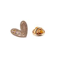 Cubic Zirconia Brooch, Brass, Heart, gold color plated, micro pave cubic zirconia & for woman, nickel, lead & cadmium free, 16x14mm, Sold By PC