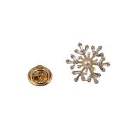 Plastic perle broche, Messing, med Plastic Pearl, Snowflake, guldfarve belagt, Micro Pave cubic zirconia & for kvinde, 21mm, Solgt af PC