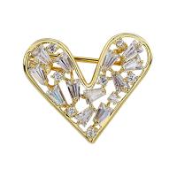 Cubic Zirconia Brooch, Brass, Heart, real gold plated, Korean style & micro pave cubic zirconia & for woman, nickel, lead & cadmium free, 21x18mm, Sold By PC