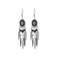 Fashion Fringe Earrings Zinc Alloy with Seedbead Leaf antique silver color plated for woman & enamel Sold By Pair