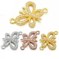 Cubic Zirconia Micro Pave Brass Connector Butterfly gold color plated DIY & micro pave cubic zirconia & hollow Sold By PC