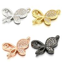 Cubic Zirconia Micro Pave Brass Connector, Butterfly, plated, DIY & micro pave cubic zirconia & hollow, more colors for choice, 16x19mm, Hole:Approx 1mm, Sold By PC