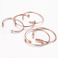 Brass Bracelet & Bangle, rose gold color plated, 5 pieces & Adjustable & for woman & with rhinestone, 61mm,63mm,64mm,65mm,67mm, Sold By Set