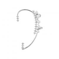 Fashion Earring Cuff and Wraps Zinc Alloy with Plastic Pearl platinum color plated for woman & with rhinestone Sold By PC
