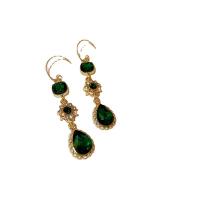Rhinestone Earring Zinc Alloy gold color plated for woman & with rhinestone green Sold By Pair