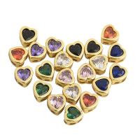 Kubiske Zirconia Messing Perler, Heart, guldfarve belagt, Micro Pave cubic zirconia, flere farver til valg, 7x7mm, 10pc'er/Lot, Solgt af Lot