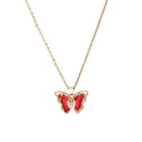 Crystal Necklace Titanium Steel with Crystal with 2.36 inch extender chain Butterfly Vacuum Ion Plating for woman Length Approx 17.71 Inch Sold By PC