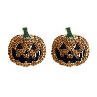 Zinc Alloy Stud Earring Pumpkin fashion jewelry & Halloween Jewelry Gift & for woman & with rhinestone nickel lead & cadmium free Sold By Pair