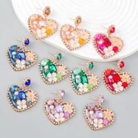 Rhinestone Earring, Tibetan Style, with Resin, Heart, gold color plated, fashion jewelry & for woman & with rhinestone, more colors for choice, 42x37mm, Sold By Pair