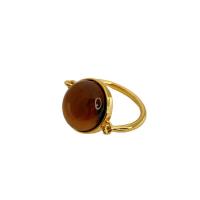 Brass Finger Ring, with Tiger Eye, Round, 18K gold plated, Unisex, brown, nickel, lead & cadmium free, 16.50mm, US Ring Size:7, Sold By PC