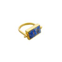 Ring Finger mosiądz, ze Lapis Lazuli & Tygrysie oko, Prostokąt, Pozłacane 18K złotem, dla obu płci, dostępnych więcej kolorów, bez zawartości niklu, ołowiu i kadmu, 15.80x10mm, rozmiar:5, sprzedane przez PC