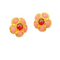 Brass Stud Earring with Crystal Flower 18K gold plated for woman nickel lead & cadmium free 18.40mm Sold By Pair