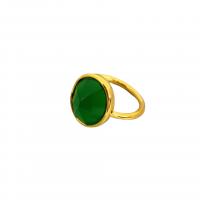 Brass Finger Ring with Emerald Round 18K gold plated & for woman green nickel lead & cadmium free Sold By PC