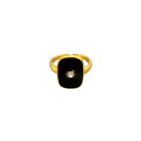 Anillo de dedo de latón, metal, Cuadrado, chapado en oro de 18 K, Ajustable & para mujer & esmalte & con diamantes de imitación, Negro, libre de níquel, plomo & cadmio, diámetro interior:aproximado 17mm, Vendido por UD