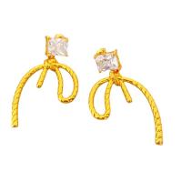 Brass Drop Earring, with Crystal, Bowknot, 18K gold plated, for woman, nickel, lead & cadmium free, 27.30x48.20mm, Sold By Pair