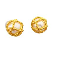 Brass Stud Earring with Plastic Pearl Dome 18K gold plated for woman white nickel lead & cadmium free 19.30mm Sold By Pair