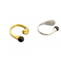Brass δάχτυλο του δακτυλίου, Ορείχαλκος, με Μαύρο Agate, Γύρος, επιχρυσωμένο, Ρυθμιζόμενο & για άνδρες και γυναίκες, περισσότερα χρώματα για την επιλογή, νικέλιο, μόλυβδο και κάδμιο ελεύθεροι, Εσωτερική διάμετρος:Περίπου 17mm, Sold Με PC