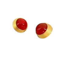Brass Stud Earring with Agate Dome 18K gold plated for woman nickel lead & cadmium free 18.60mm Sold By Pair