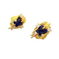 Brass Stud Earring with Sodalite 18K gold plated for woman & with rhinestone blue nickel lead & cadmium free Sold By Pair