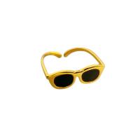 Brass Finger Ring, Glasses, 18K gold plated, Adjustable & Unisex & enamel, black, nickel, lead & cadmium free, US Ring Size:5, Sold By PC