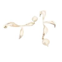 Boucles d'oreilles en perles d'eau douce, laiton, avec perle d'eau douce cultivée, Placage de couleur argentée, pour femme, blanc, protéger l'environnement, sans nickel, plomb et cadmium, 54.50mm, Vendu par paire