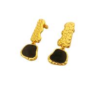 Boucles d'oreilles pendantes en laiton, Plaqué d'or 18K, pour femme & émail, noire, protéger l'environnement, sans nickel, plomb et cadmium, 14x37.50mm, Vendu par paire
