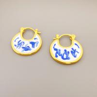Brass Drop Earring 18K gold plated for woman & enamel white nickel lead & cadmium free Sold By Pair