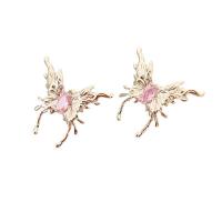 Brass Stud Earring Butterfly silver color plated for woman & with rhinestone nickel lead & cadmium free Sold By Pair