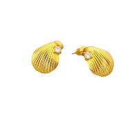 Brass Stud Earring, Shell, 18K gold plated, for woman & with rhinestone, nickel, lead & cadmium free, 14x15.30mm, Sold By Pair