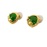 Brass Stud Earring, with Emerald, 18K gold plated, for woman, green, nickel, lead & cadmium free, 17mm, Sold By Pair